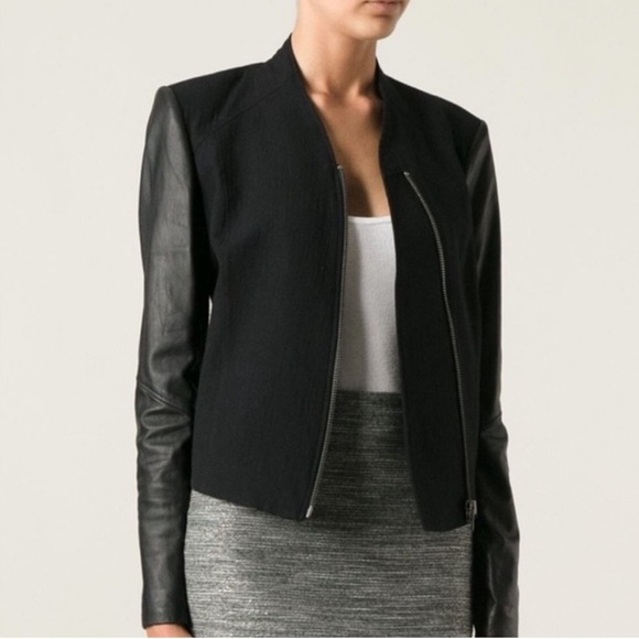 HELMUT LANG Eon Jacket Leather & Wool Asymmetrical Jacket P - Picture 3 of 11